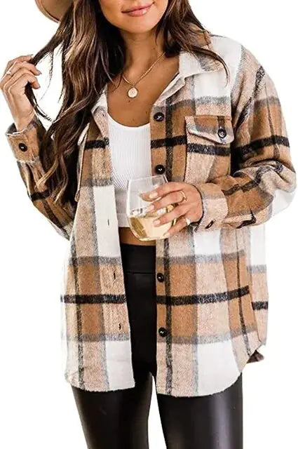 Vintage-Inspired Plaid Woolen Jacket