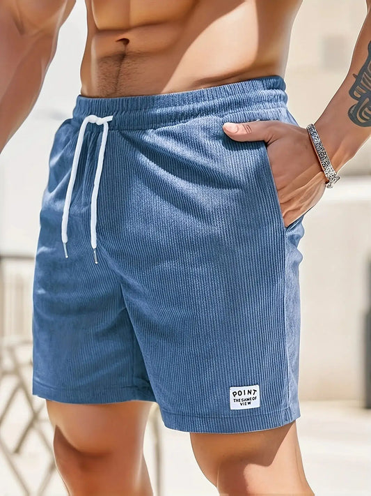 Summer New Solid Color Men Corduroy Sweatpants Casual Shorts