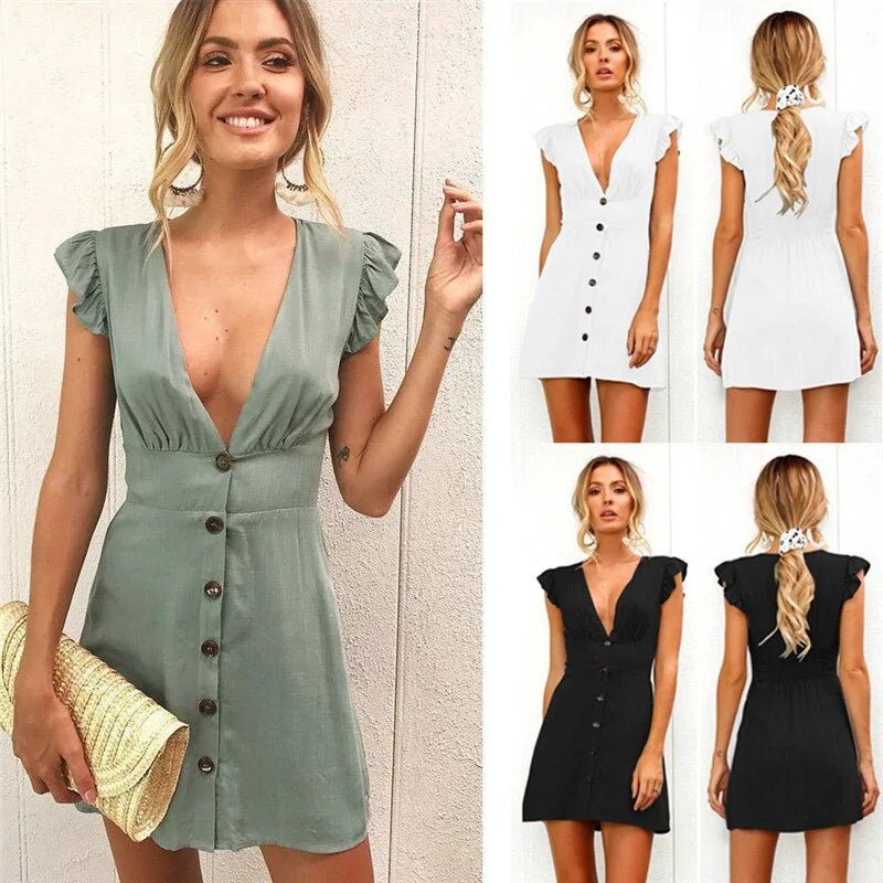 Chic Sleeve Button Front Mini Dress