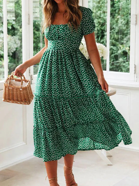 Timeless Elegance: Vintage Print Puff Sleeve Floral Maxi Dress