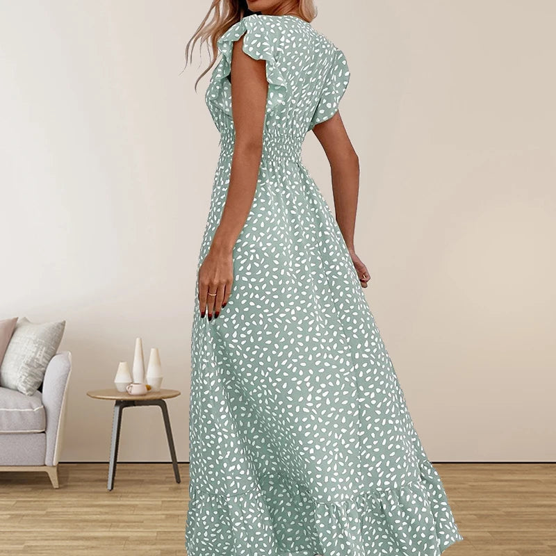 Elegant Trends: European & American Women's V-Neck Waist Long Dress for Spring/Summer 2024