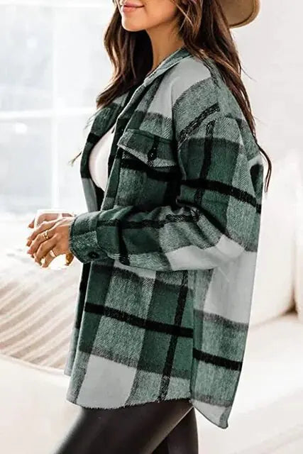 Vintage-Inspired Plaid Woolen Jacket